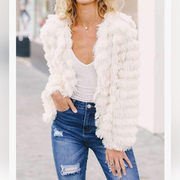 Womens Open Front Faux Fur Cardigan Vintage Parka Shaggy Jacket CoatWomens large - Picture 2 of 8